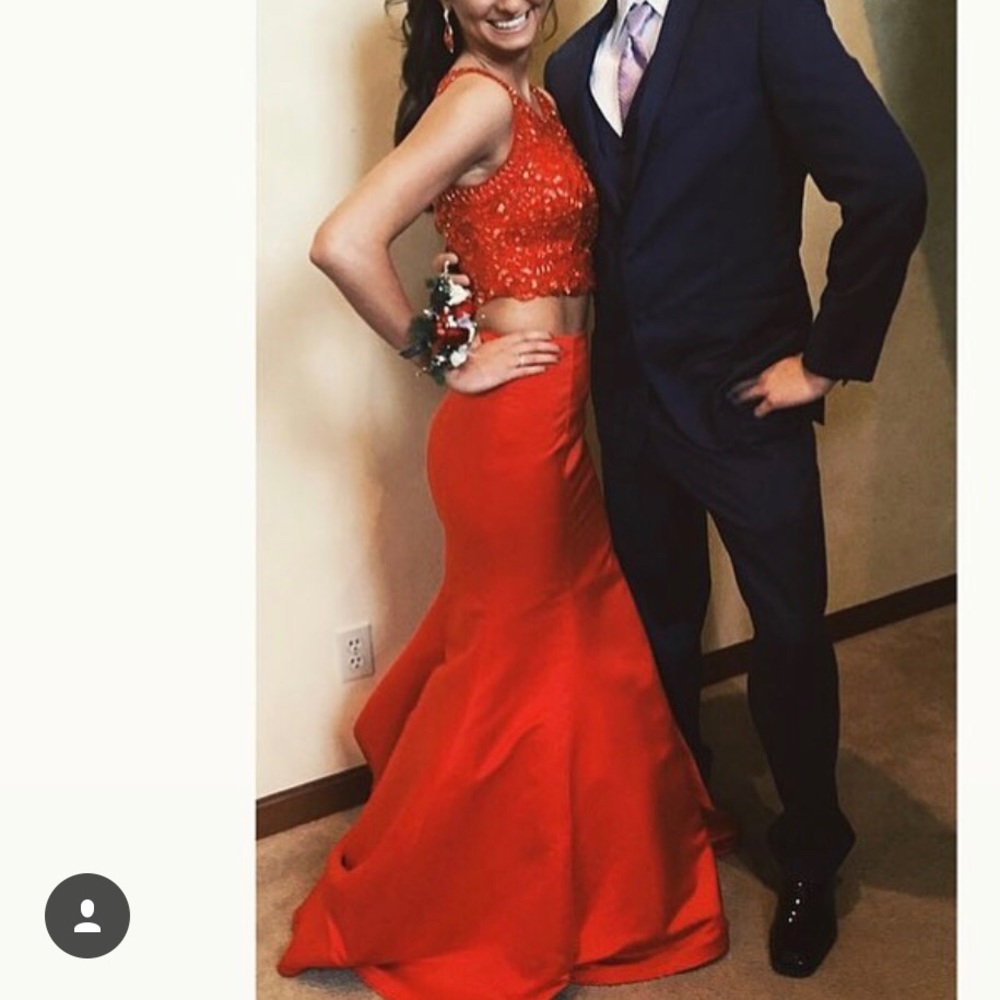 Red two piece prom dress